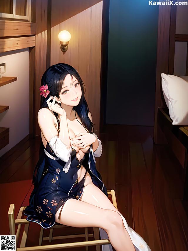 A woman sitting on a chair talking on a cell phone.